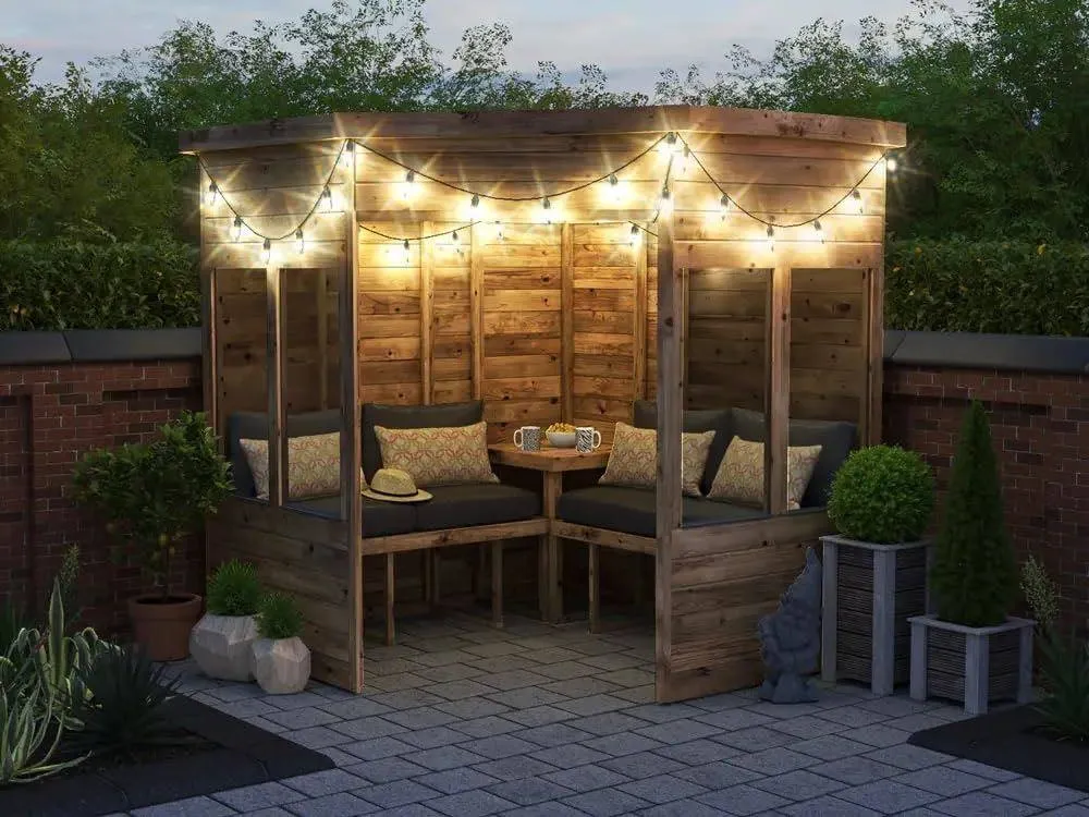 Dunster House Wooden Corner Garden Arbour with Glazed Panels 2.1m x 2.1m in Brown 4