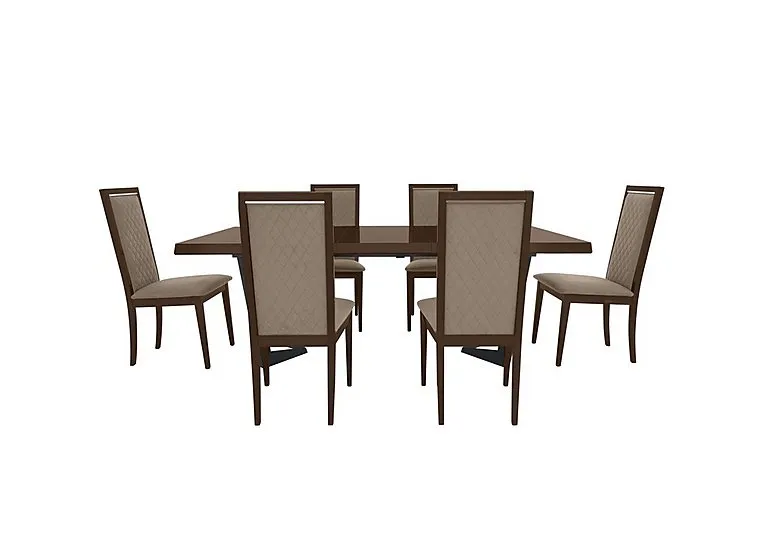 Palazzo 200cm Extending Dining Table in Dark Walnut with 6 Rombi Chairs - Aquos Taupe