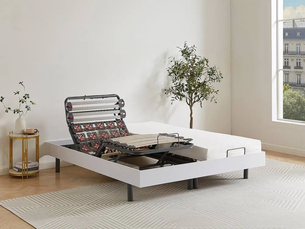 Vente-unique Electric Adjustable Upholstered Bed Base - Slats & 2X25 Discs - 2 X in White 5