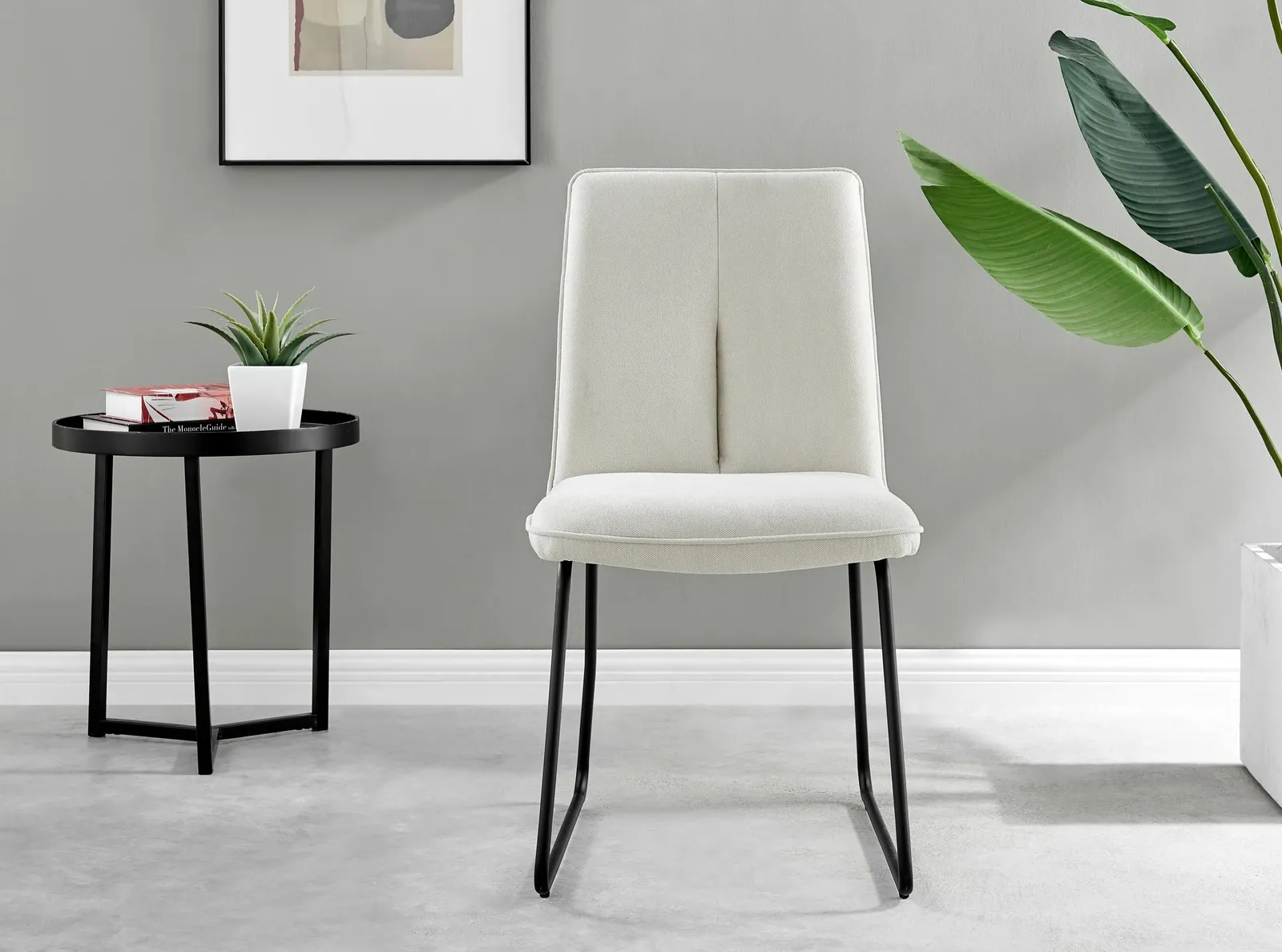 FurnitureboxUK Set of 2 Modern Chic Deep Padded Soft & Durable Stitched Fabric & Black Powder Coated Metal Leg Dining Chairs in Cream 5