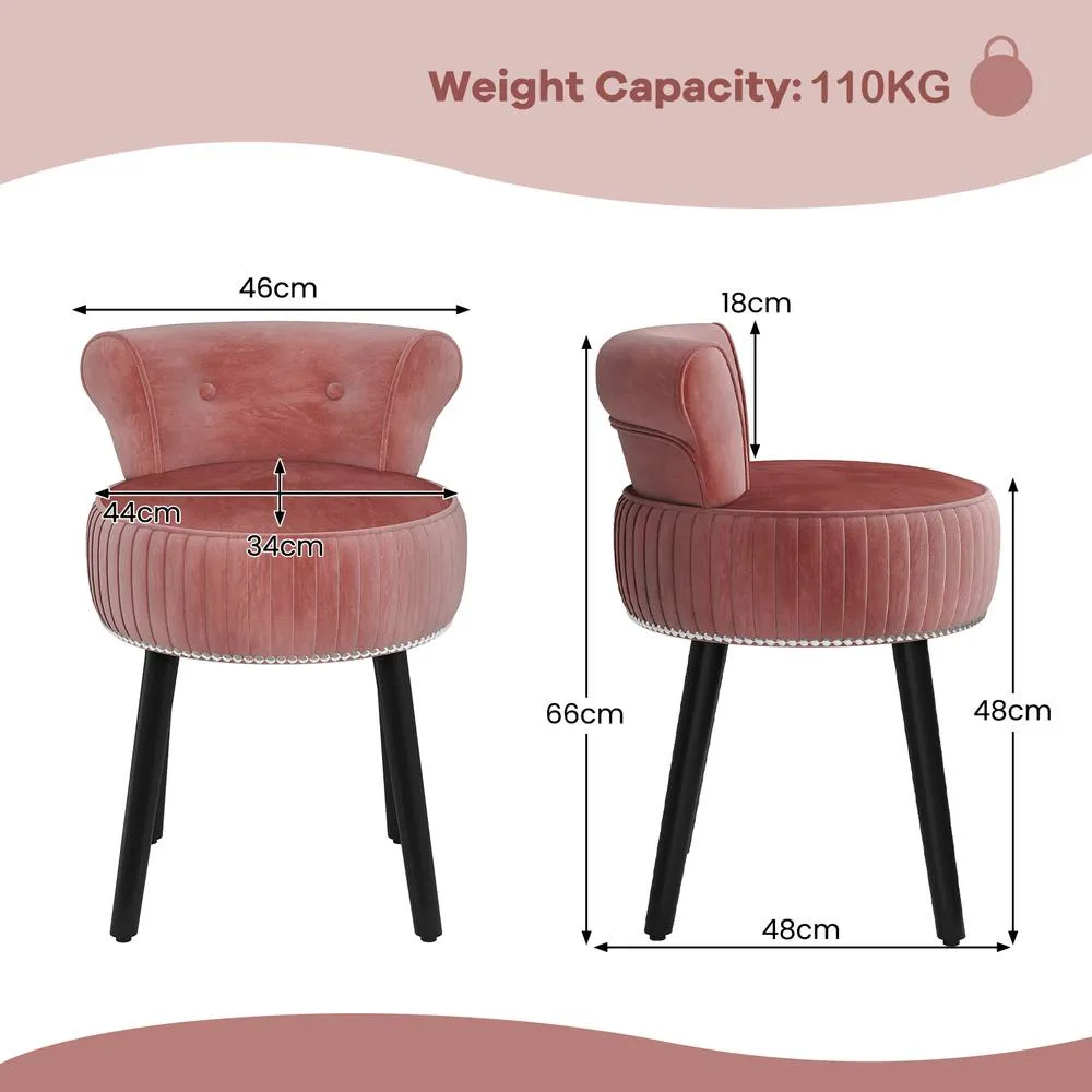 Costway Velvet Vanity Stool w/Tufted Back Upholstered Vanity Makeup Chair in Pink 2