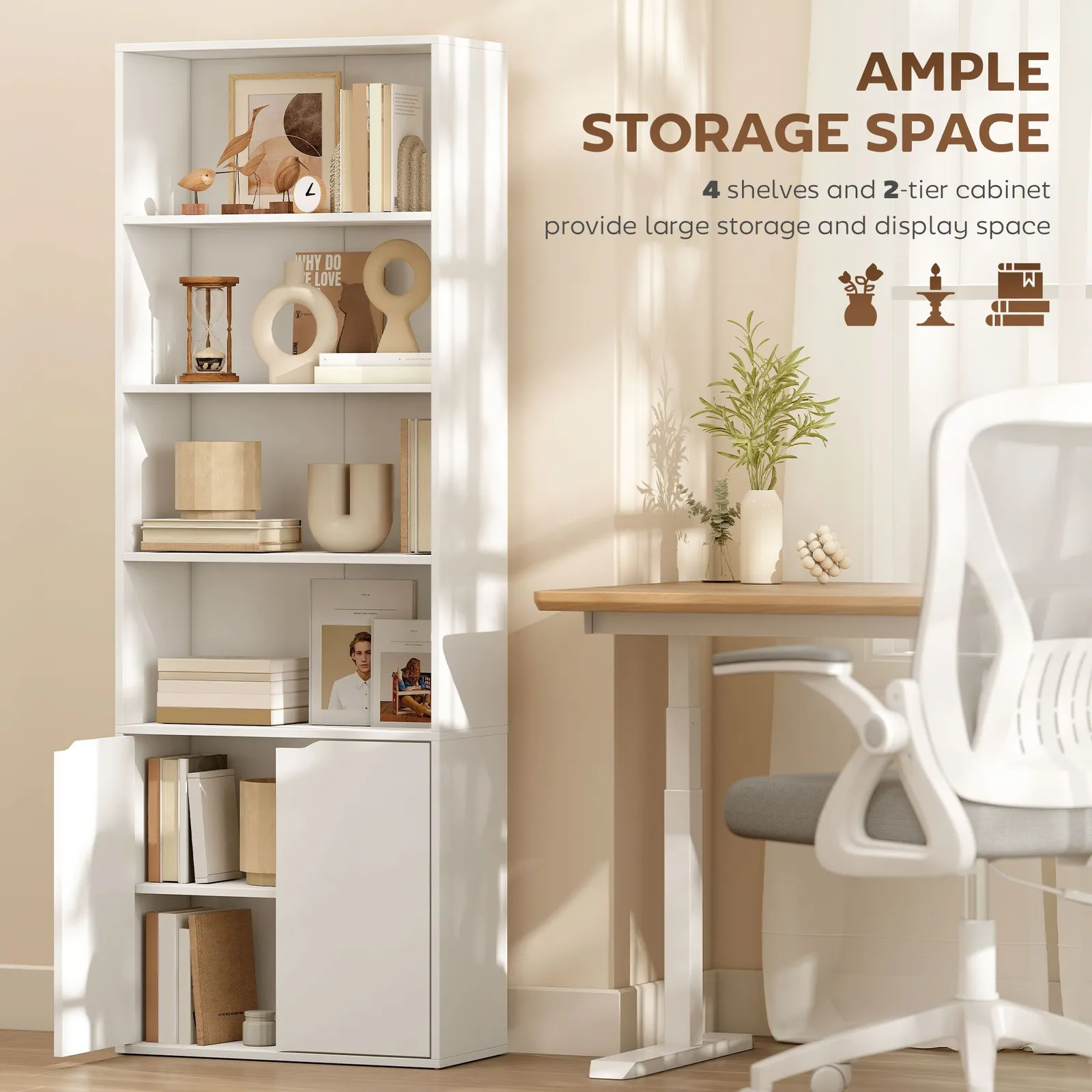 HOMCOM 2 Door 4 Shelves Tall Bookcase Modern Bookshelf Storage Display Unit in White 4