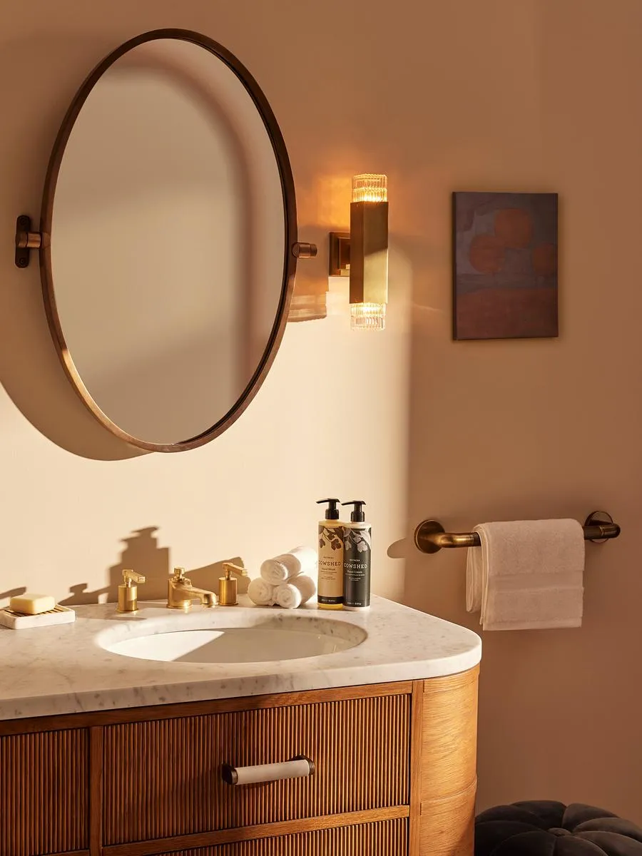Tuxford Adjustable Wall Mirror, Antique Brass