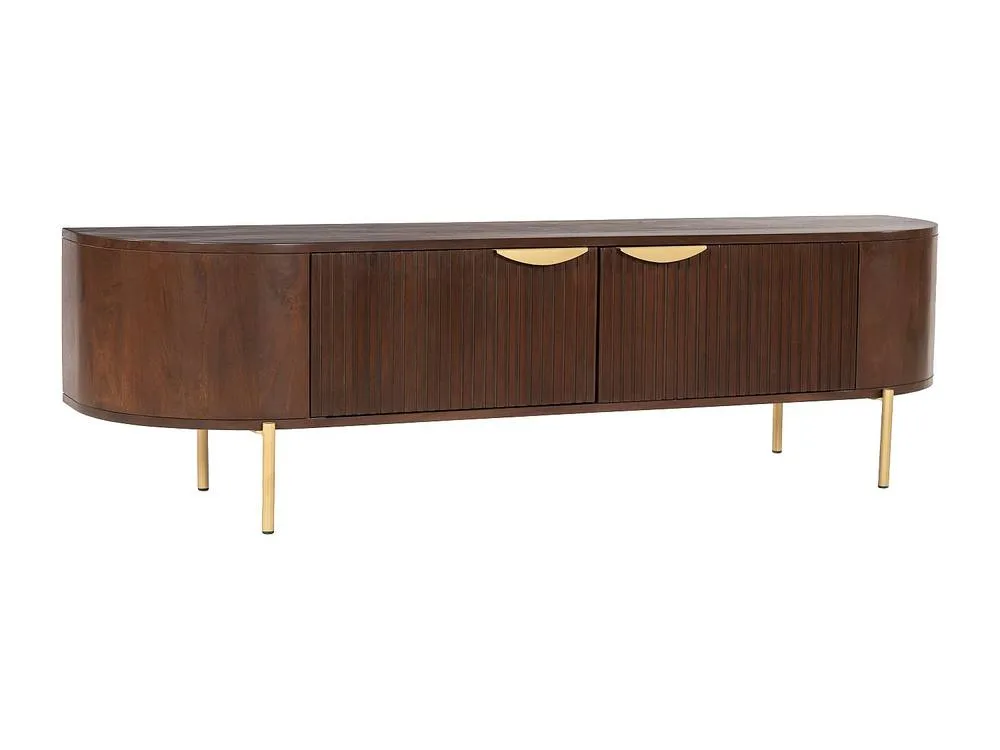 Vente-unique Mango Wood & Metal TV Unit With 2 Doors - Natural & Gold - NEVILI in Brown 5