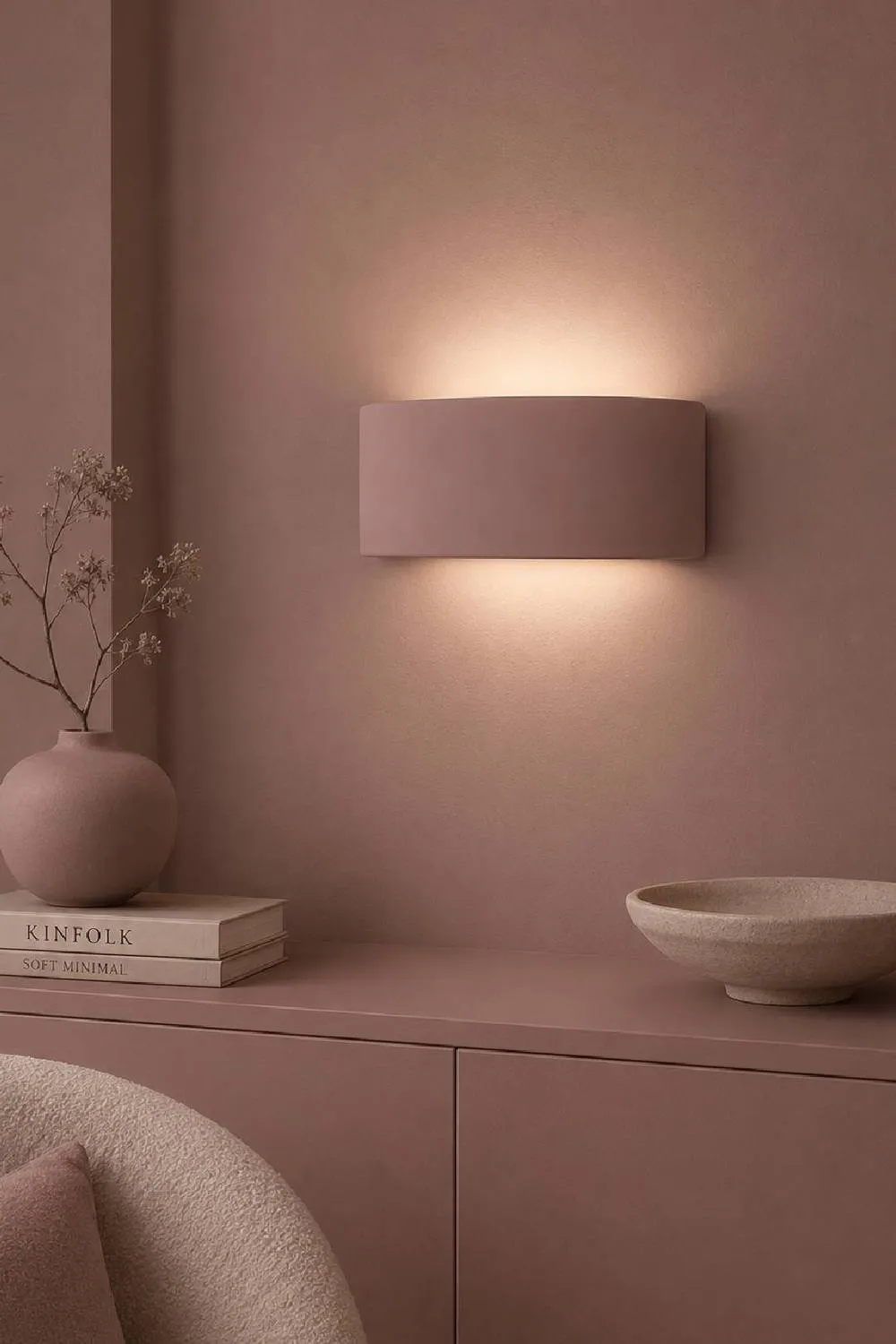 ValueLights Vincent Curved Ceramic Up/Down Flush Wall Sconce Light in Dusty Pink