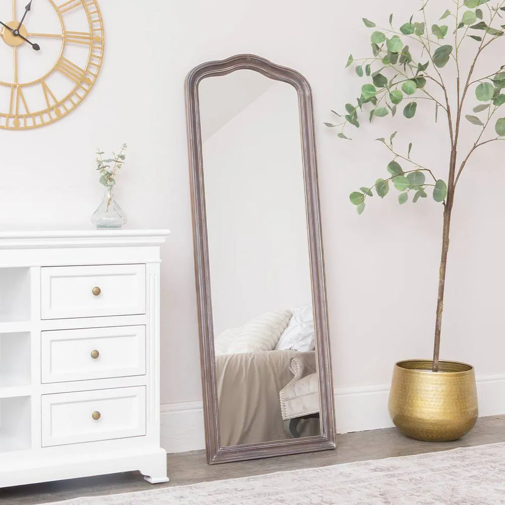 Melody Maison Slim Arched Washed Wooden Framed Leaner Mirror - 50cm X 140cm in Brown