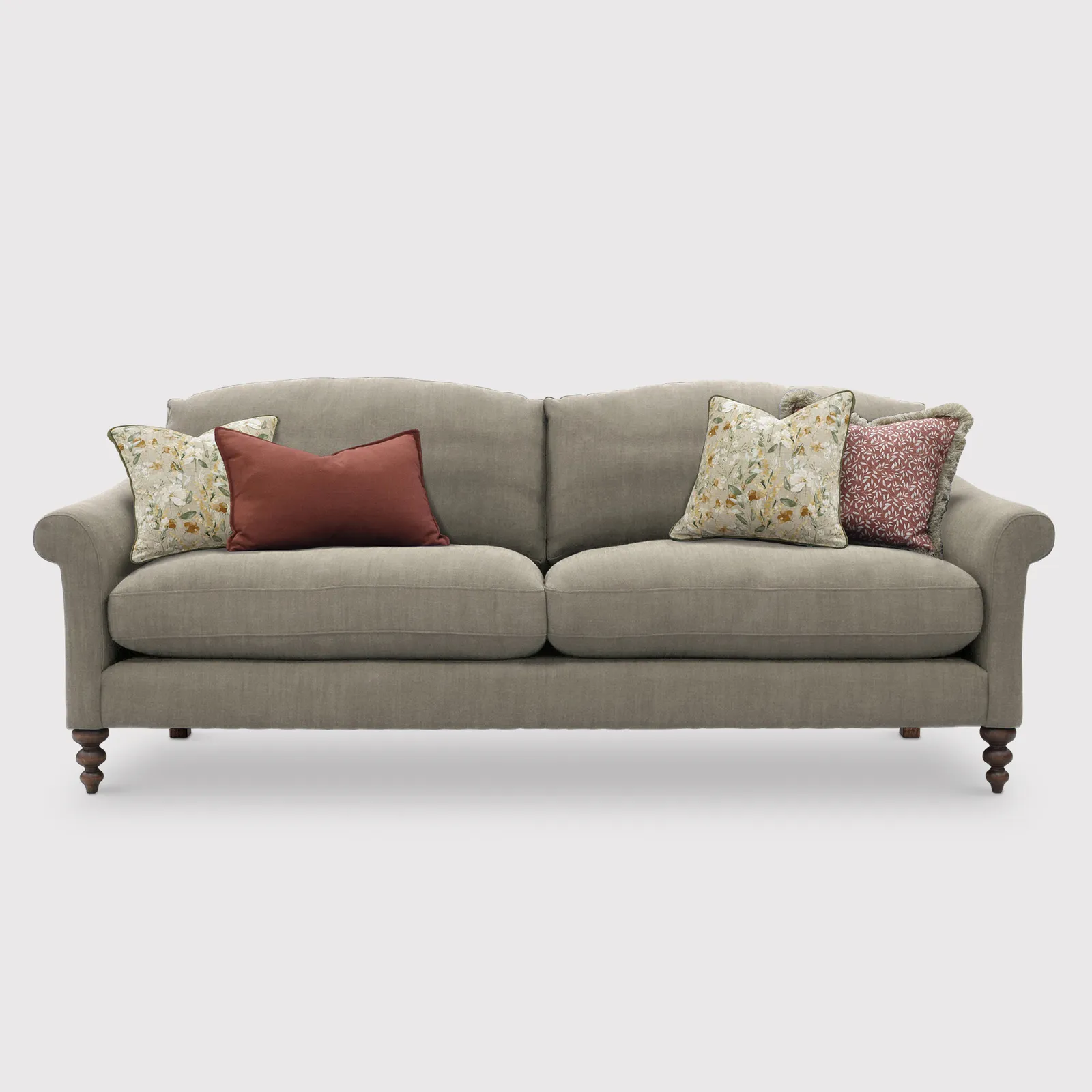 English Heritage Clover 26 Extra Large Sofa With Pre Set Scatters, Grey Fabric | Barker & Stonehouse 1