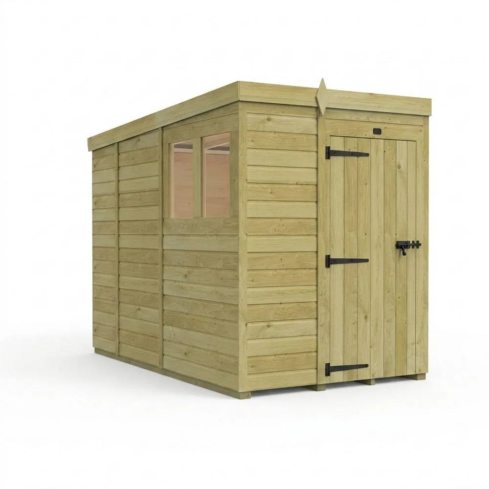 Buttercup Farm 5ft x 9ft Pent Garden Shed Single Door With Windows - Timber in Brown