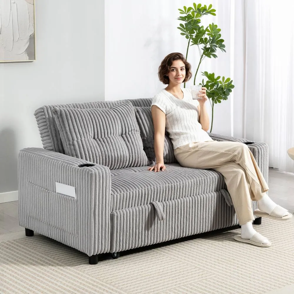 HOMCOM 2 Seater Sofa Bed, Click Clack Pull Out Bed Settee, Light Grey 2