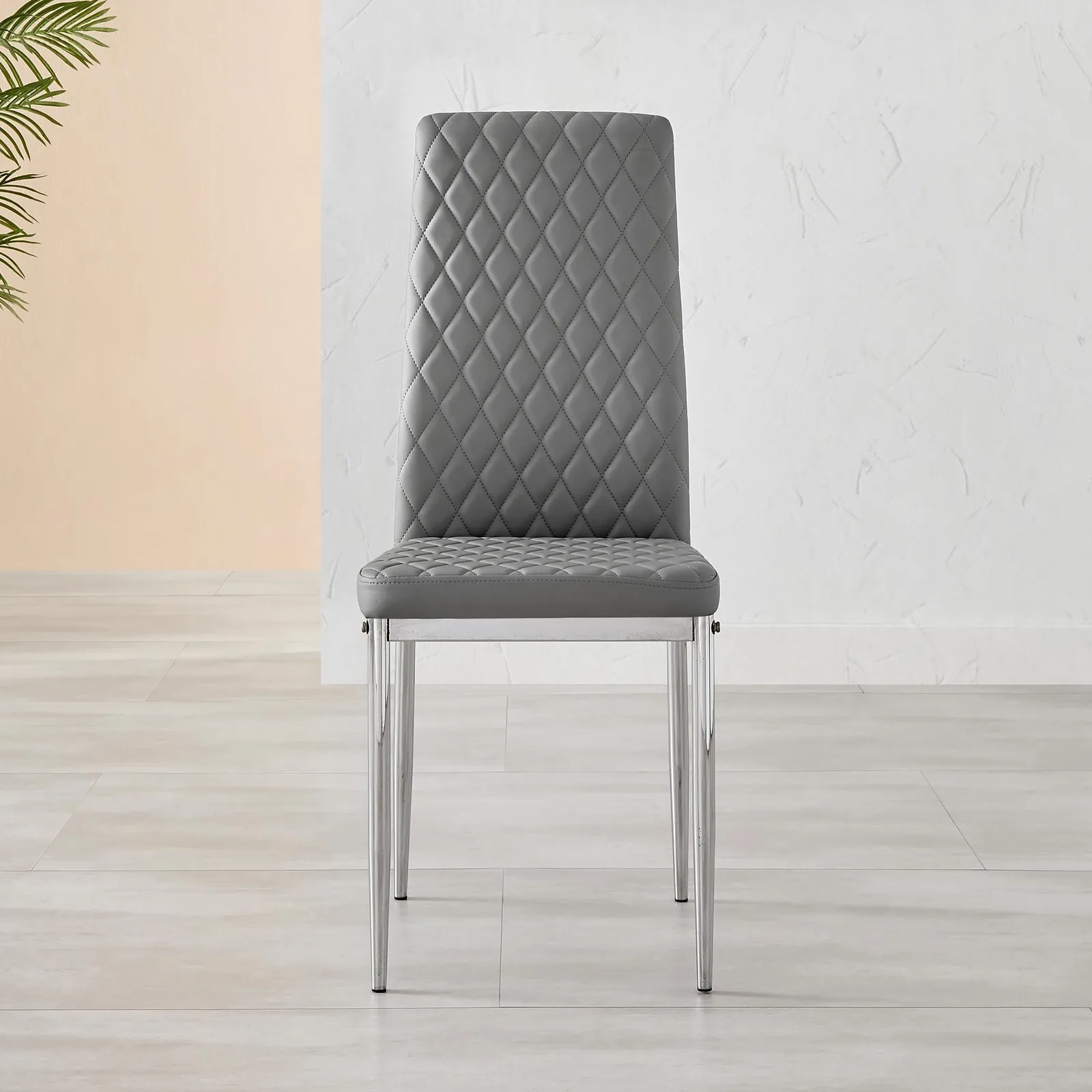 FurnitureboxUK Set of 6 Milan High Back Soft Touch Diamond Pattern Faux Leather Dining Chairs With Silver Chrome Metal Legs in Grey 5