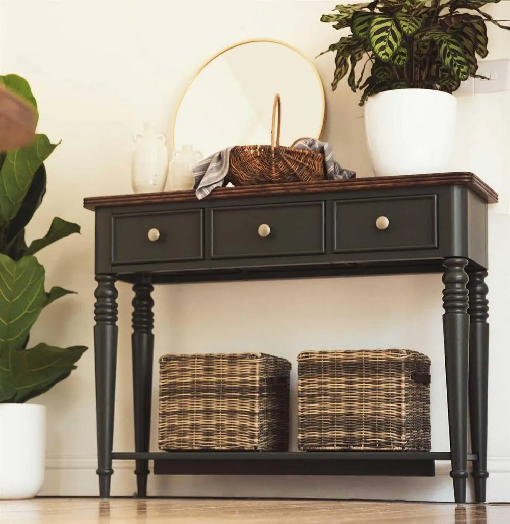 Statement Furniture Queensbury Console Table with Oak Top in Bottle Green 3