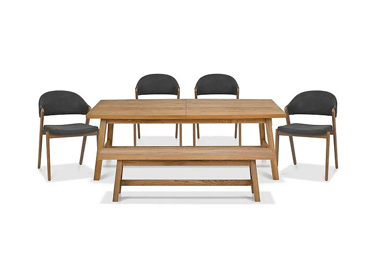 Stratford Large Extending Dining Table with Small Bench and 4 Fabric Chairs - Dark Grey