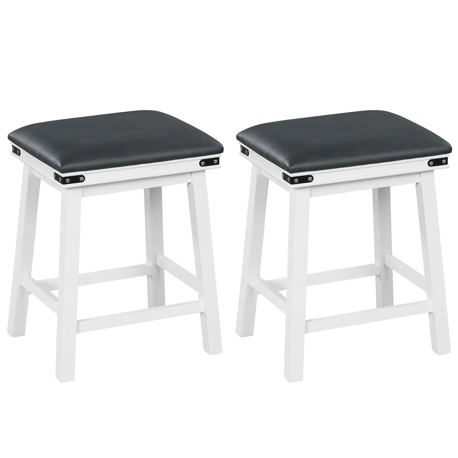 Costway 2Pcs 62cm Bar Stools PU Leather Padded Upholstered Counter Height Chair Backless