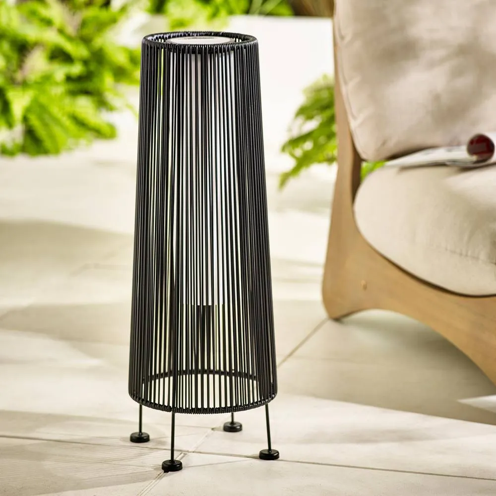 FurnitureboxUK Naples Black Rattan Large Solar Outdoor Lantern