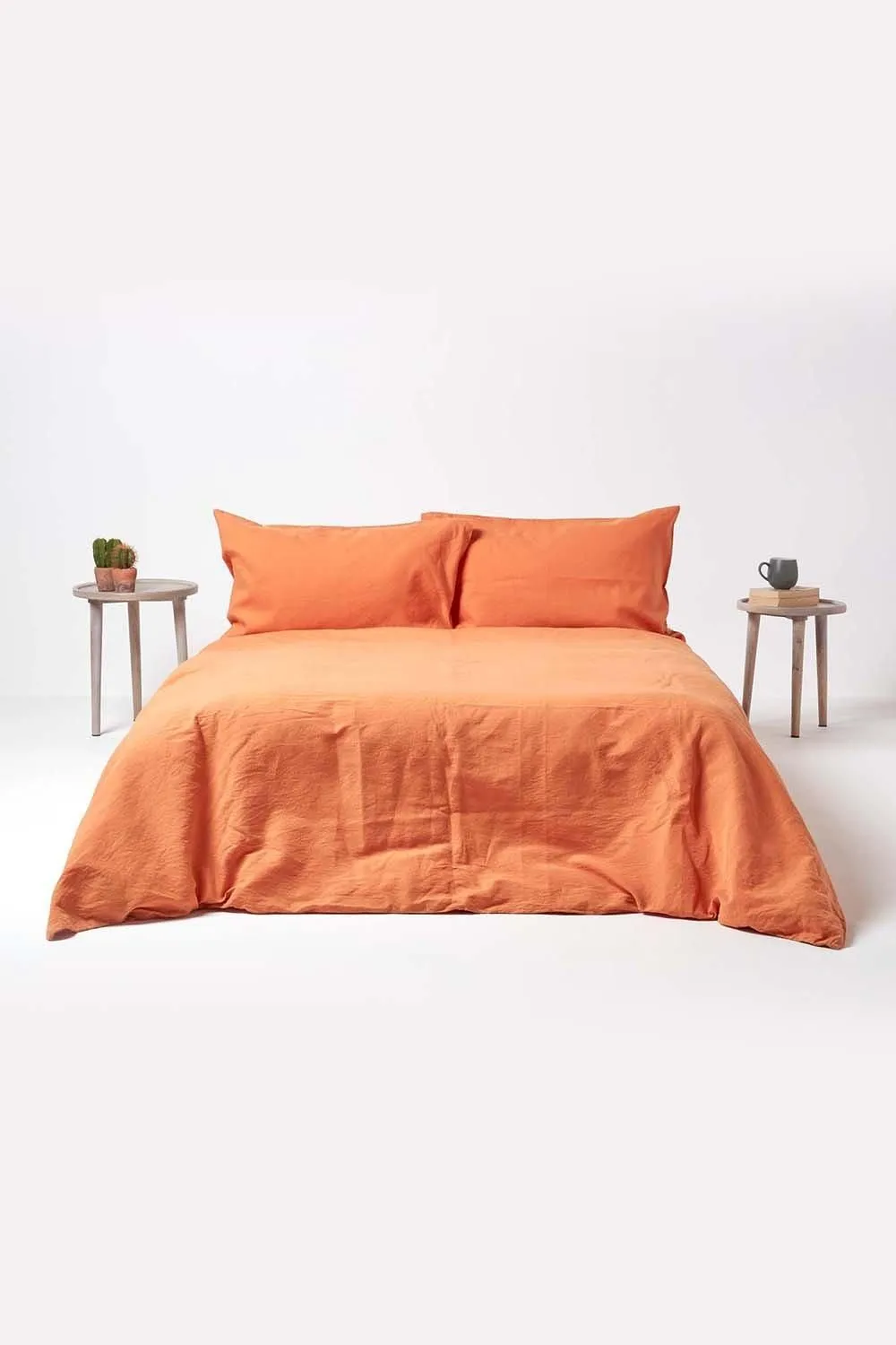 Homescapes Luxury Soft Plain Linen Deep Fitted Sheet 18 inch Deep in Burnt Orange 4