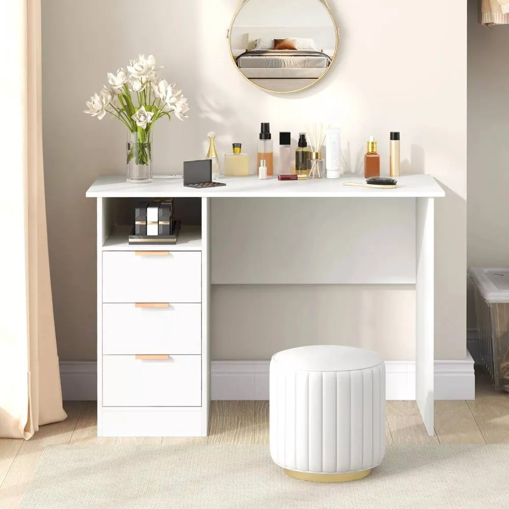 Costway Home Office Desk w/ Power Outlet Modern Computer Desk 3 Drawers Writing Table in White 5