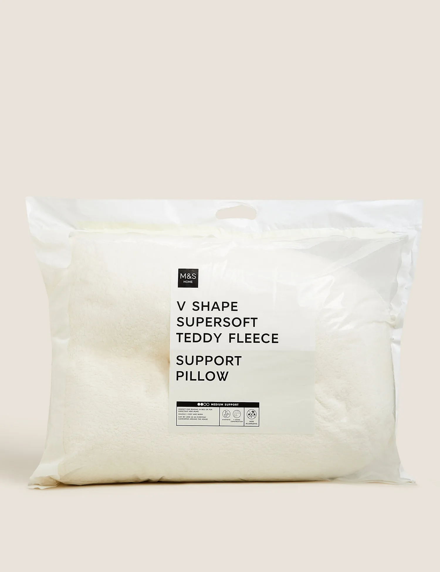 M&S Teddy Fleece Medium V-Shaped Pillow