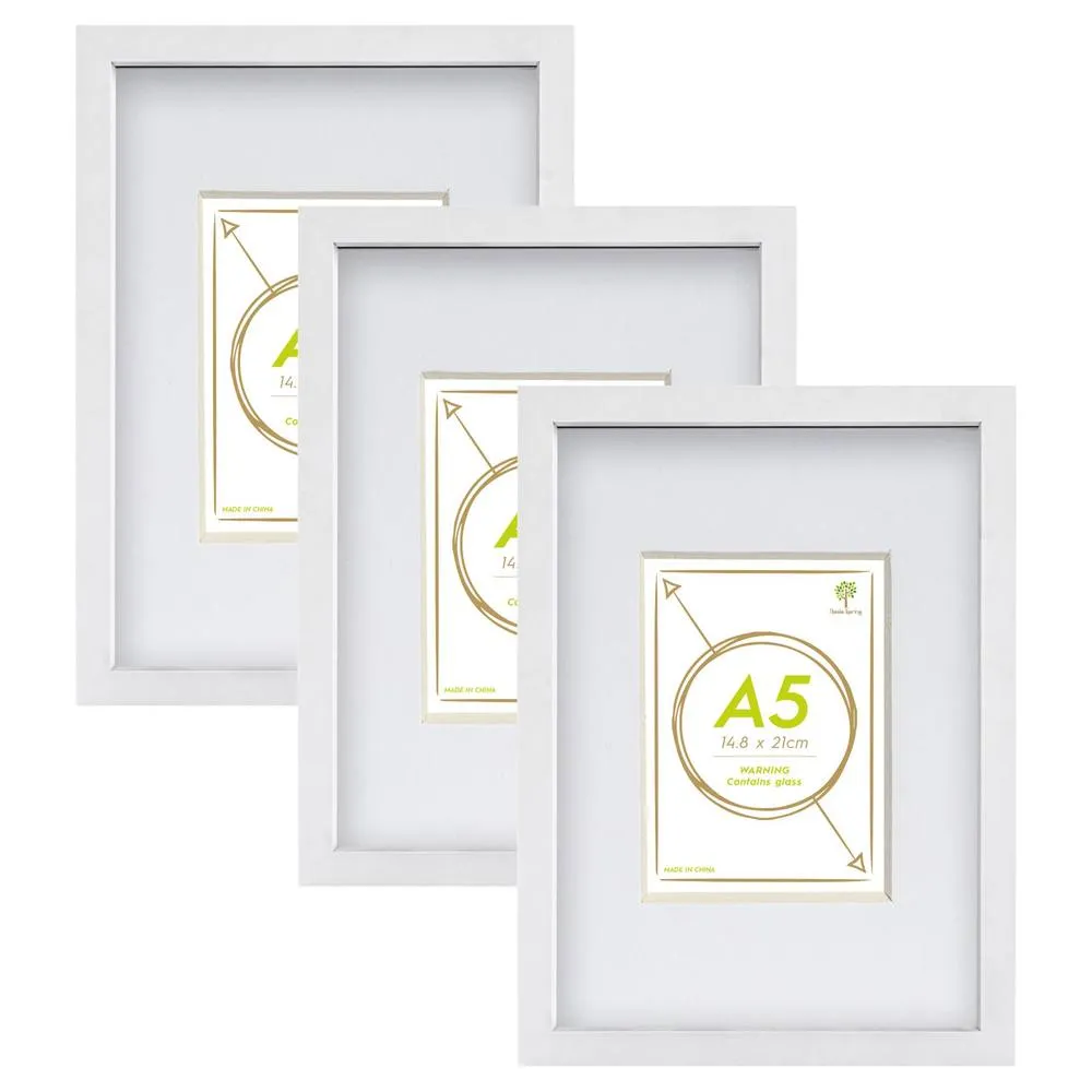 Nicola Spring Photo Frames with A5 Mounts - A4 (8" x 12") - White - Pack of 3