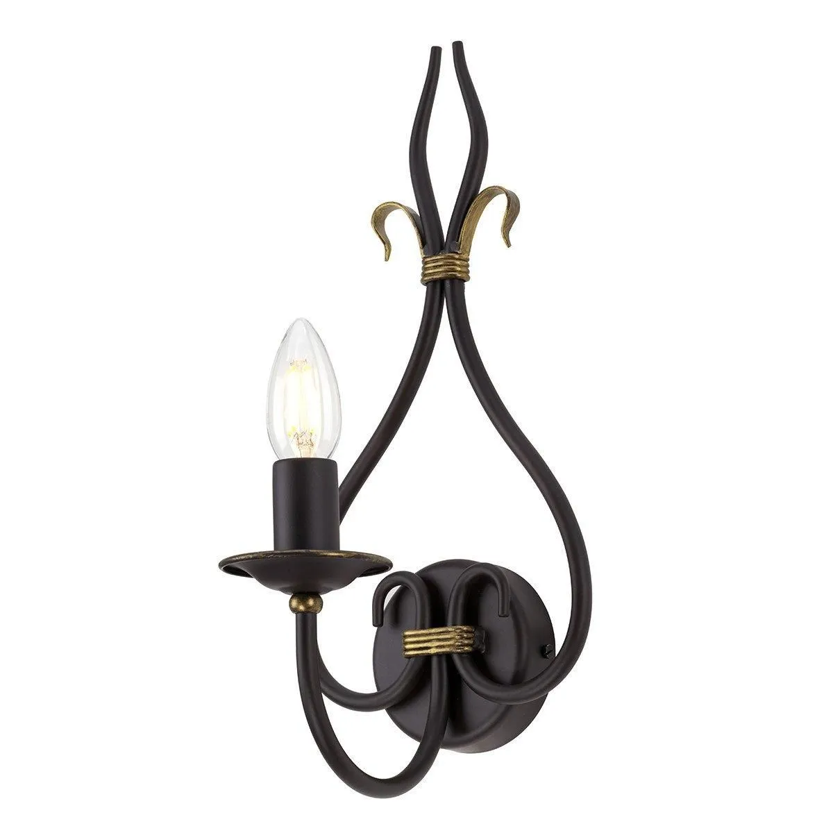 Netlighting Windermere 1 Light Indoor Candle Wall Light Gold Rust E14 in Brown