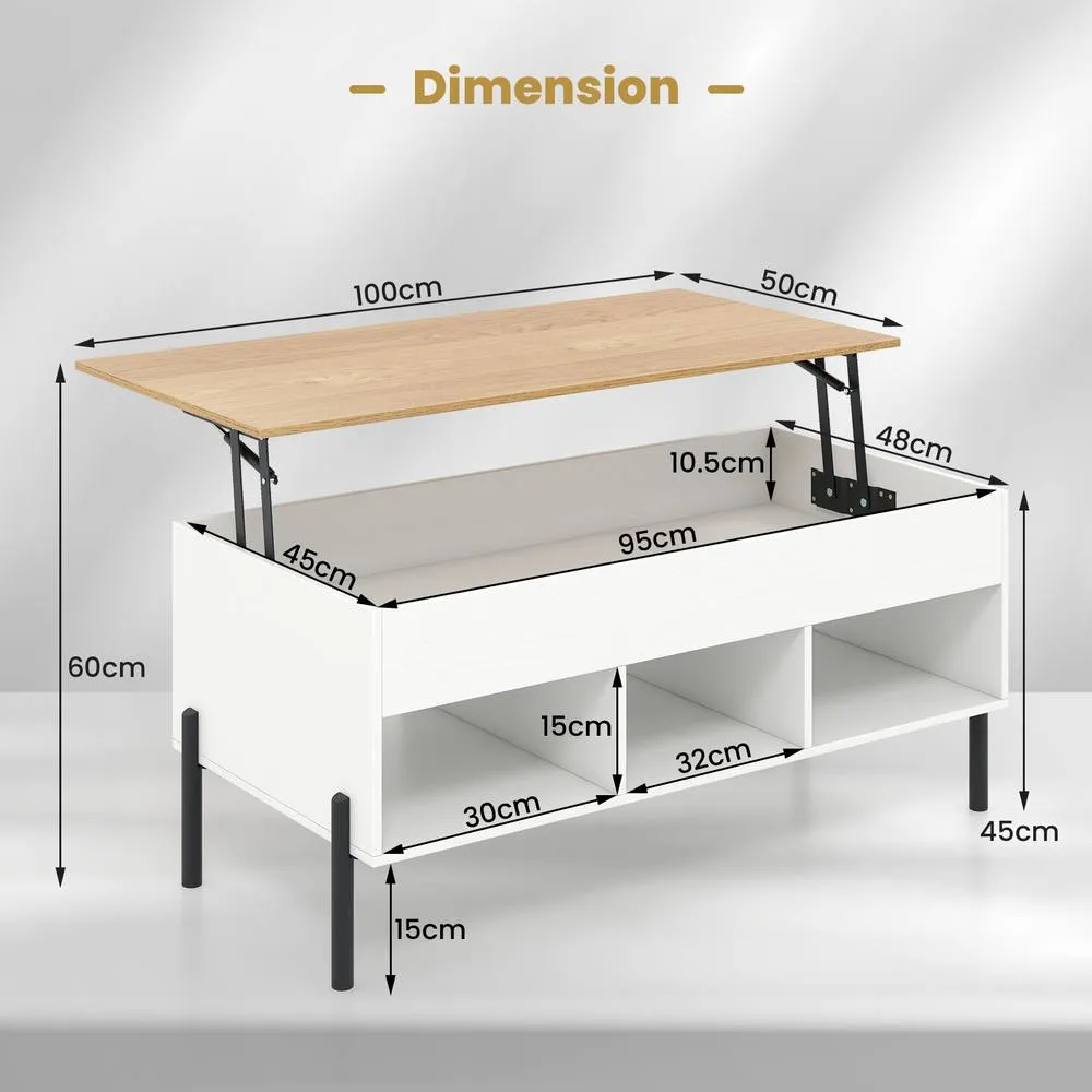 Costway Lift Top Coffee Table Central Table w/Lifting Tabletop in White 2
