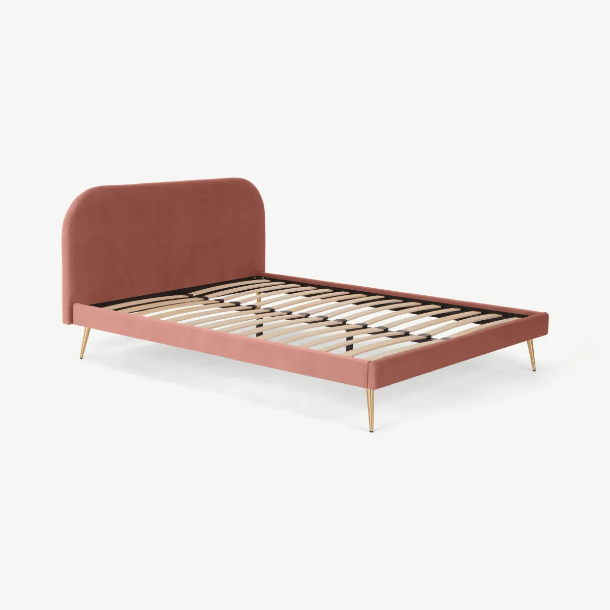 Eulia Super King Size Bed, Blush Pink Velvet & Brass Legs 