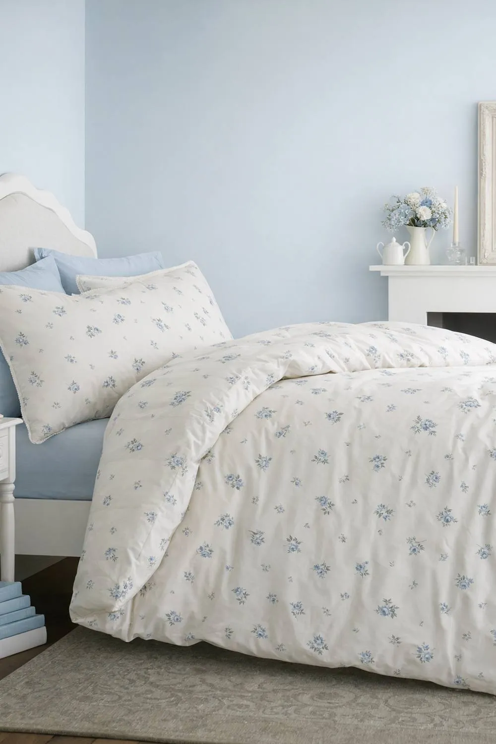 Bianca 'Vintage Rosebud Lace' 200 TC Cotton Reversible Duvet Cover Set in Blue 2