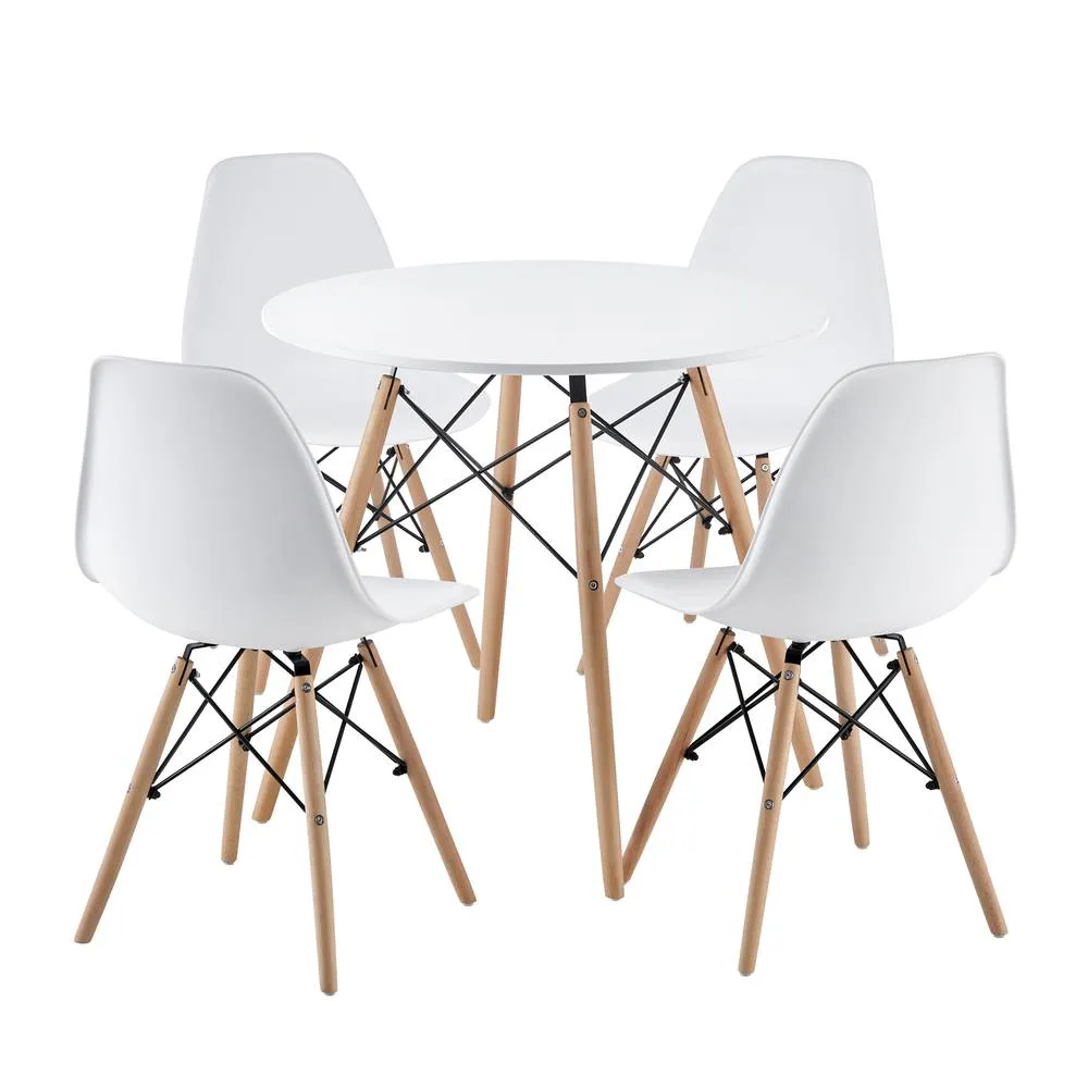 Comfy Living Ltd 5 Piece Dining Set With Round White Wooden Top & 4 White Chairs With Metal Detailing 6