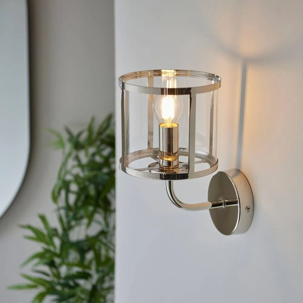 Netlighting Hopton Glass Shade Wall Lamp Bright Nickel in Silver 4