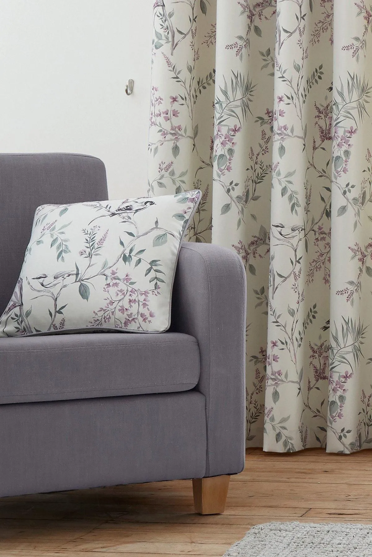 Dreams & Drapes 'Jazmine' Filled 100% Cotton Cushion With Hand Painted Floral Print in Lavender 3
