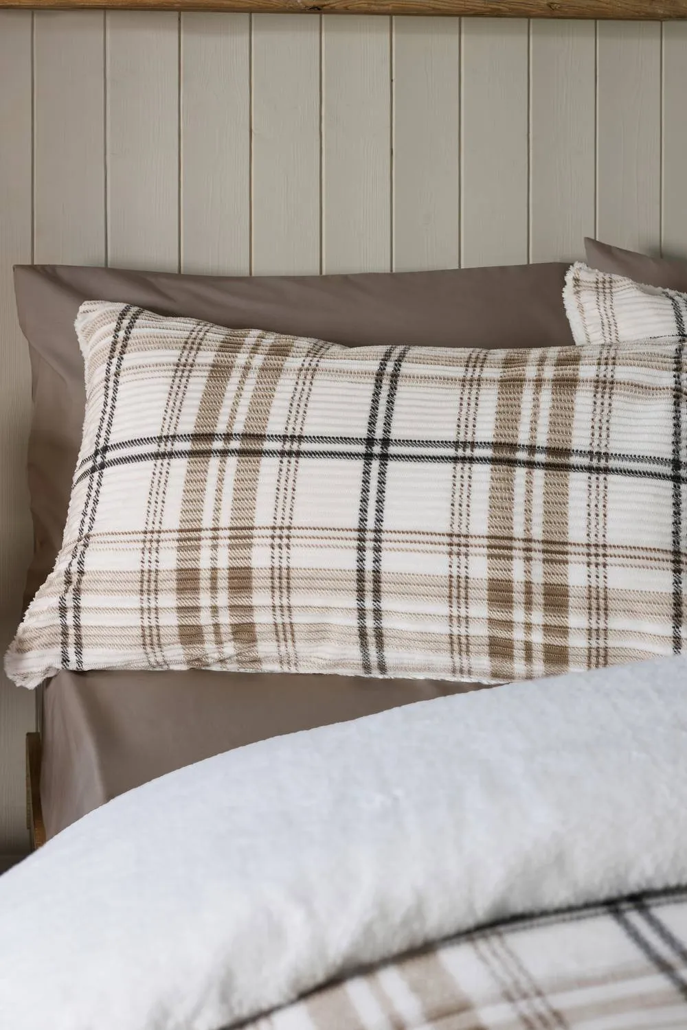 Catherine Lansfield 'Cosy Ribbed Check' Duvet Cover Set in Natural 2