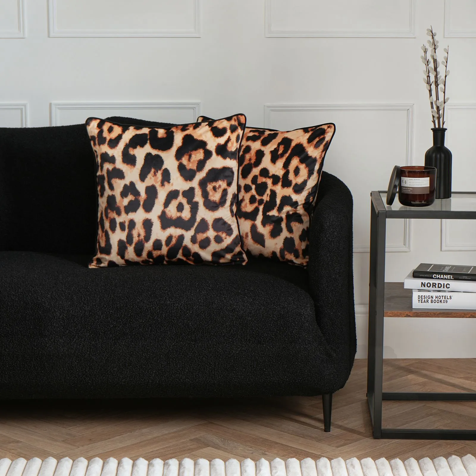 OHS 2 Pack Leopard Matte Velvet Cushion Covers in Natural