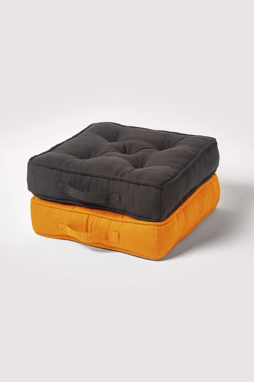 Homescapes Rajput Ribbed Cotton Floor Cushion in Bright Yellow 6