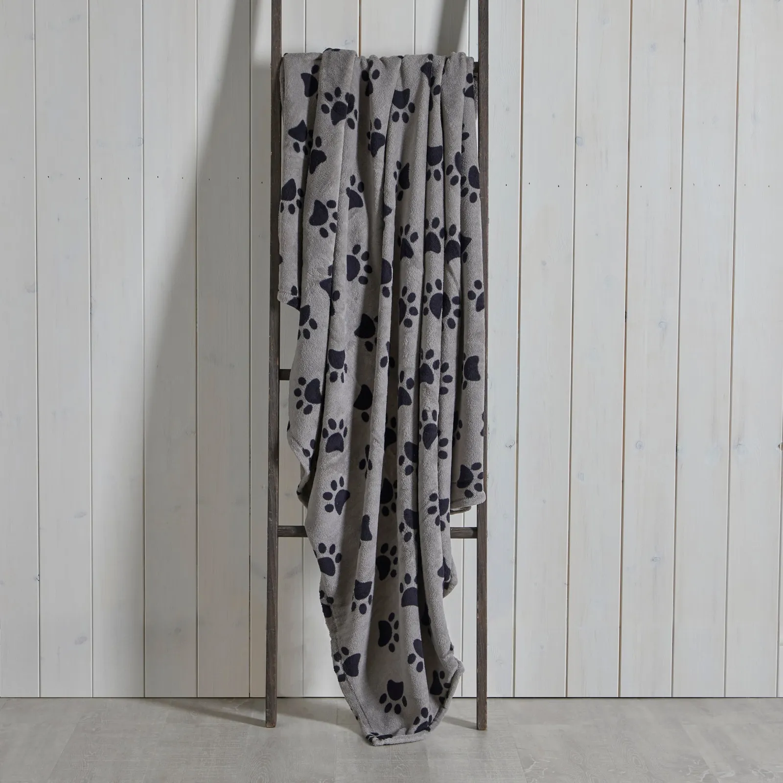 Paw Printed Fleece 130cm x 170cm Throw Charcoal