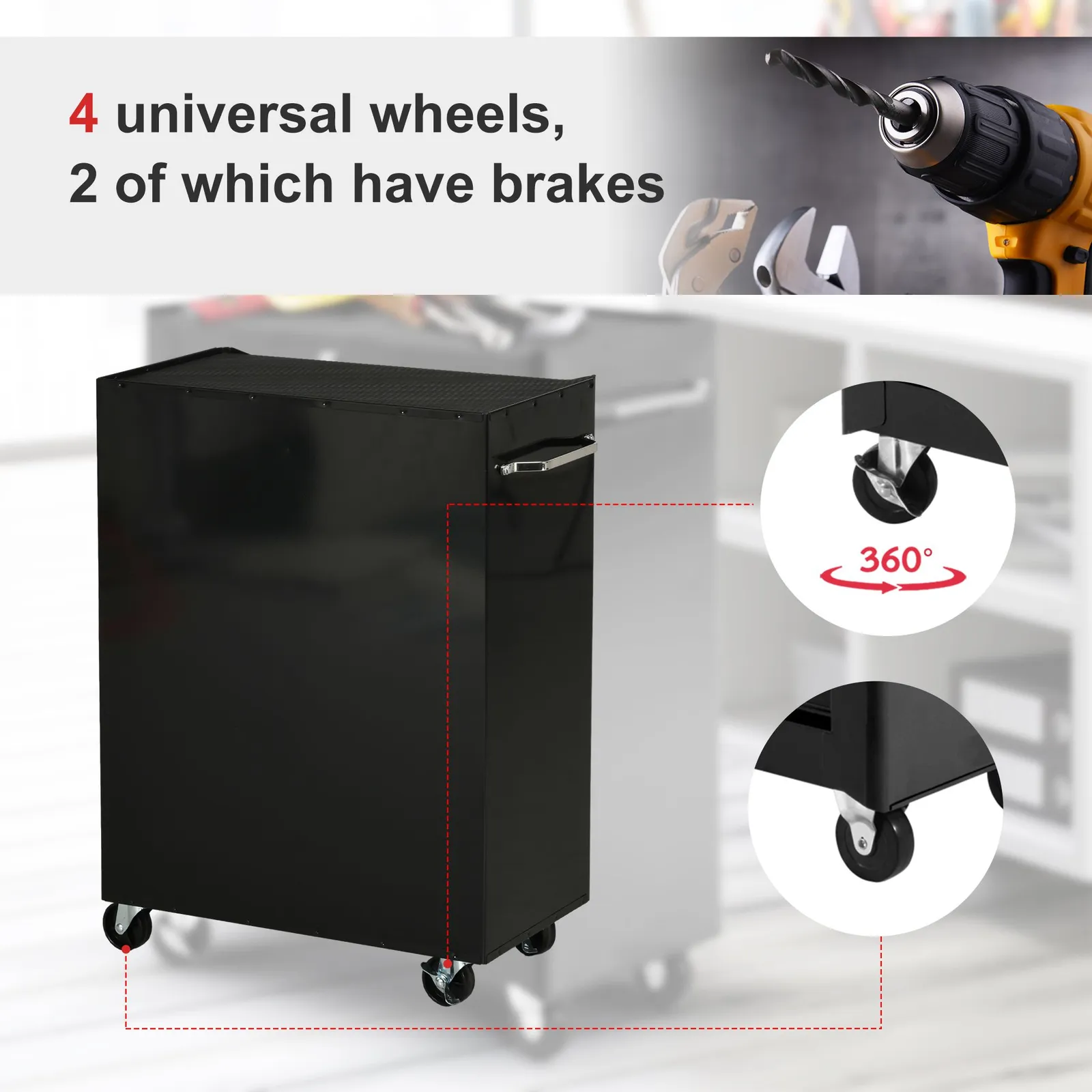 HOMCOM 5-Drawer Lockable Steel Tool Storage Cabinet Wheels Handle 2 Keys in Red 5