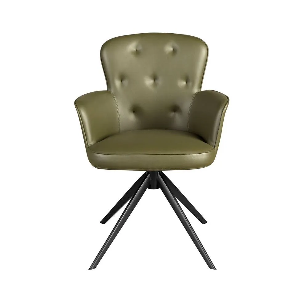 Angel Cerda Dark Green Leatherette Swivel Dining Chair - Capitonn 2