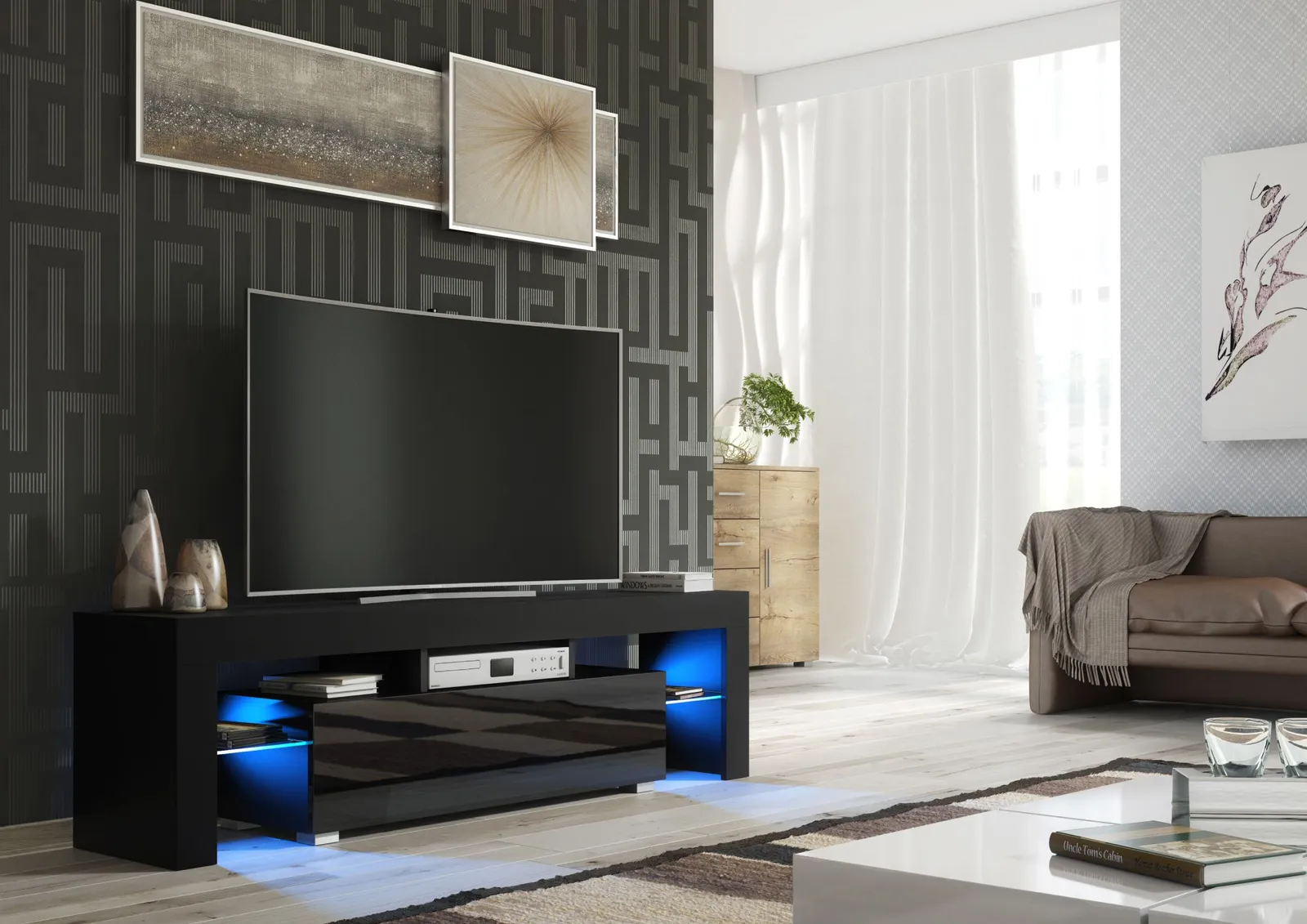 Creative Furniture Aria TV Unit 160cm - A Sleek & Functional Cabinet with Gloss Doors & LED Lights in Black 5