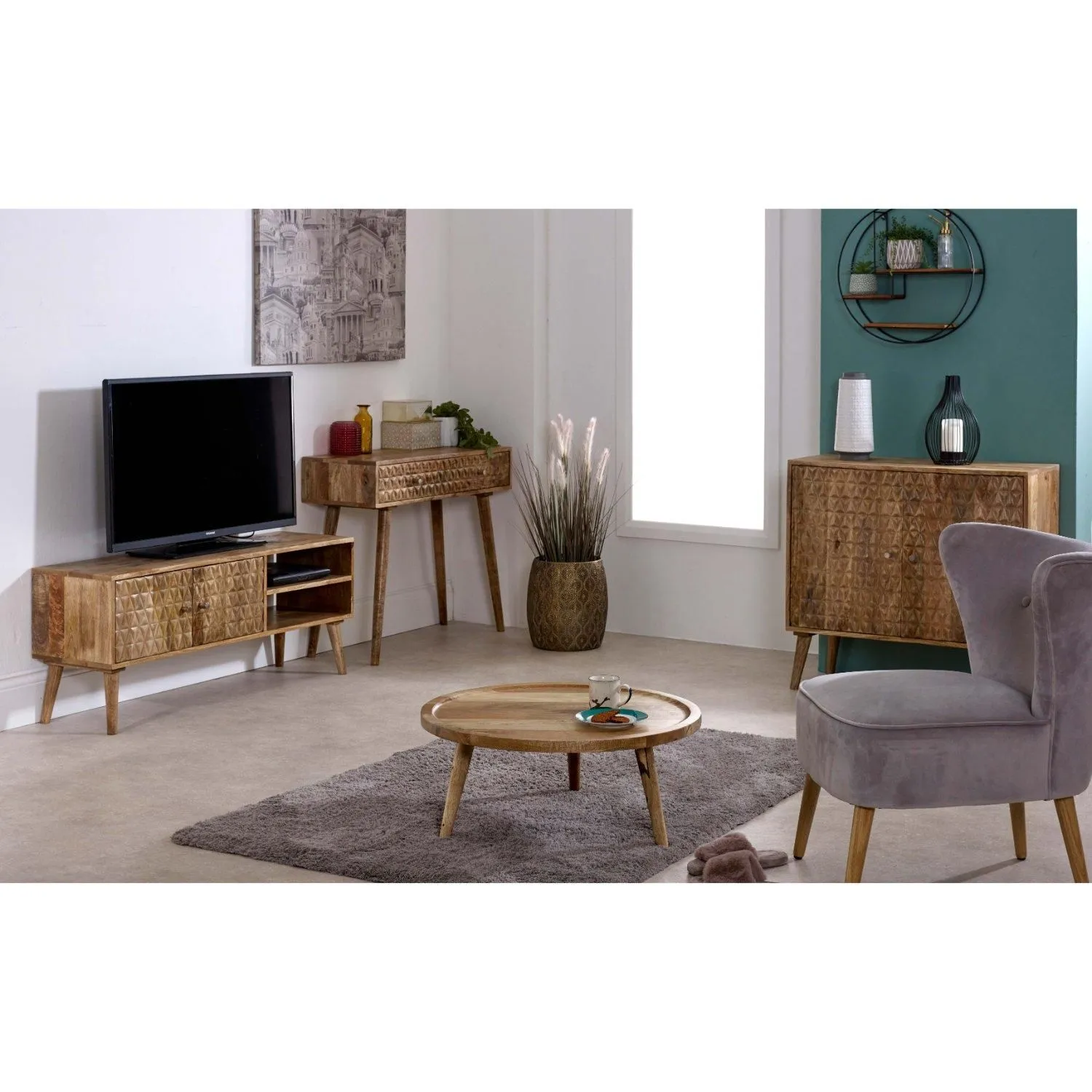 IH Design Ryley Light Mango Wood Round Low Coffee Table in Natural 4