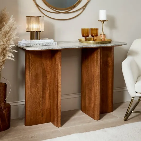 Arya Console Table, Mango Wood & Real Marble 2