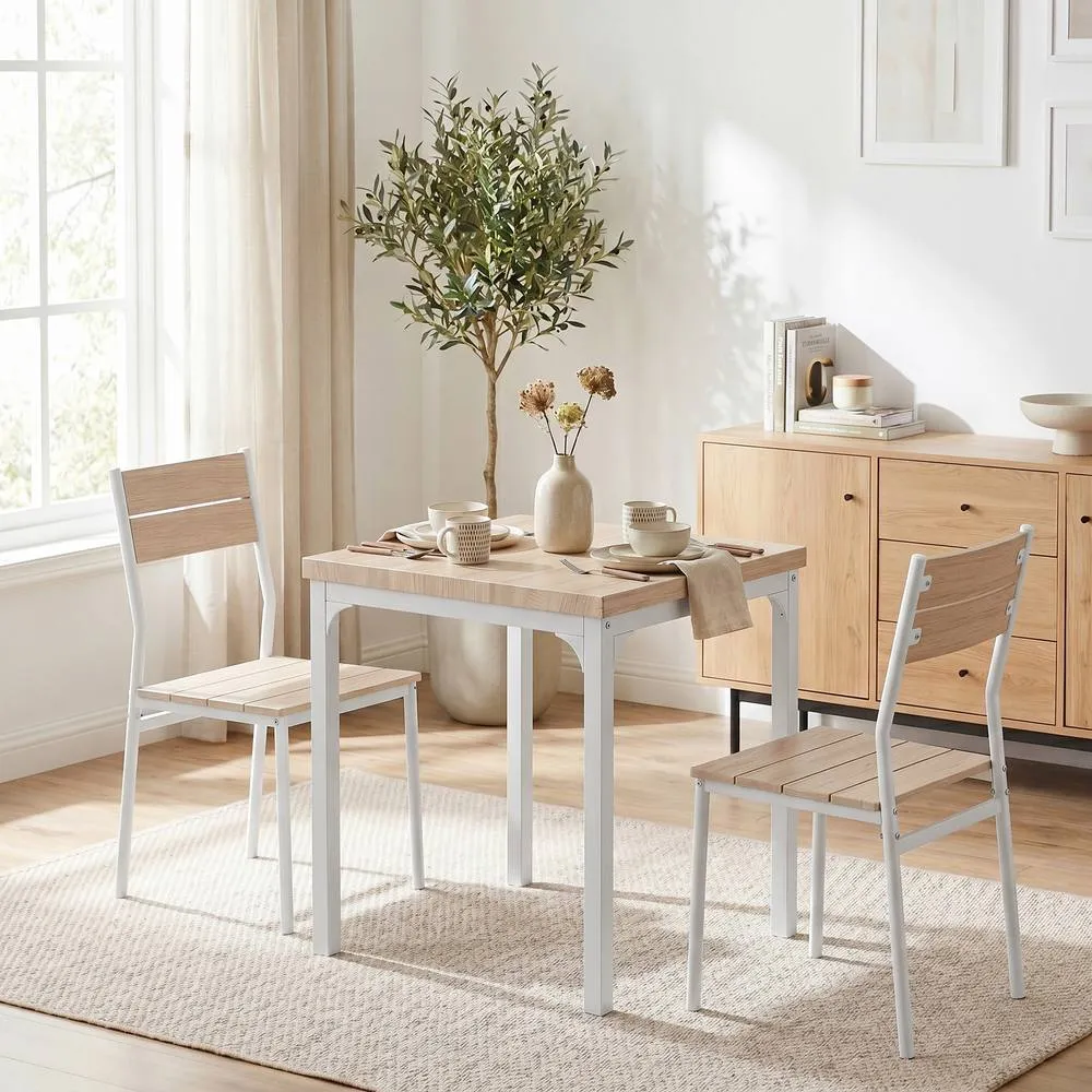 HOMCOM 3 Pcs Compact Dining Table 2 Chairs Set, Oak Wood Effect in Natural