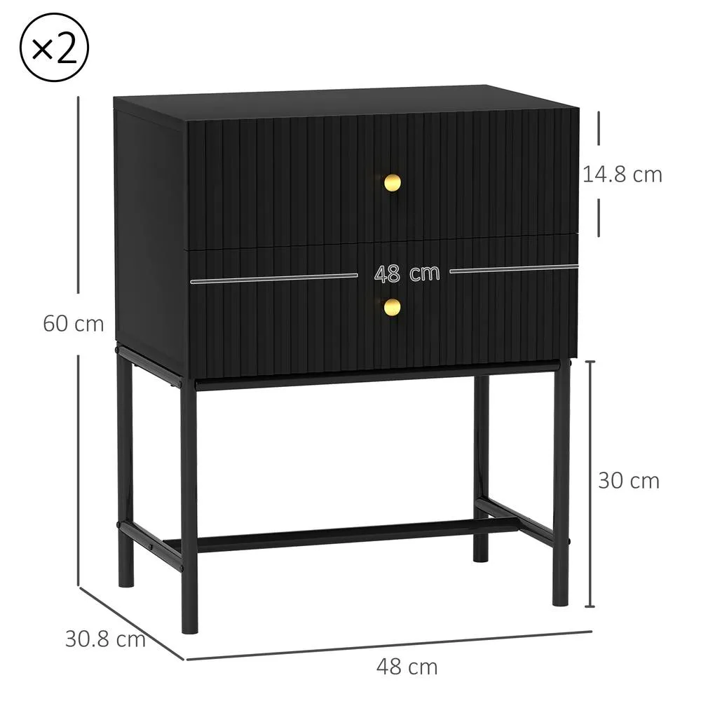 HOMCOM Modern Bedside Table Set of 2 with 2 Drawers for Bedroom, Black 3
