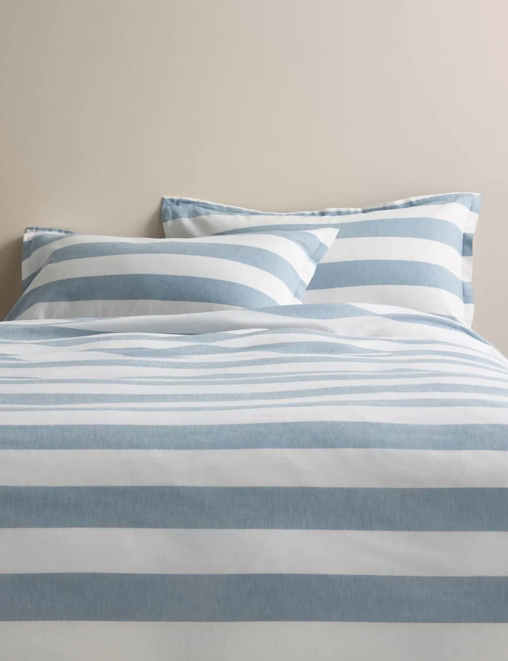 M&S Linen Blend Striped Yarn Dye Bedding Set Blue Mix