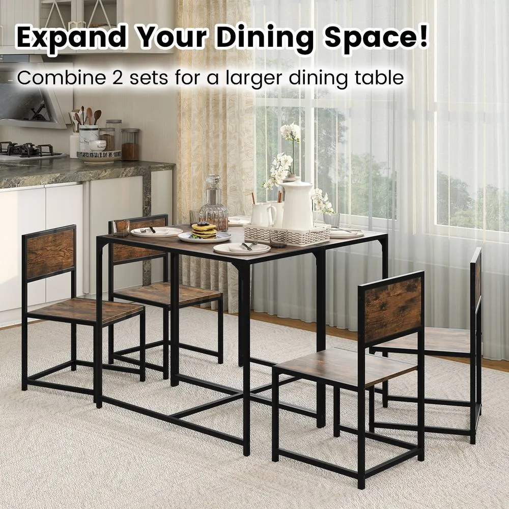 Costway 3 PCS Industrial Dining Table Set Rectangular Kitchen Table & 2 Chairs in Brown 6
