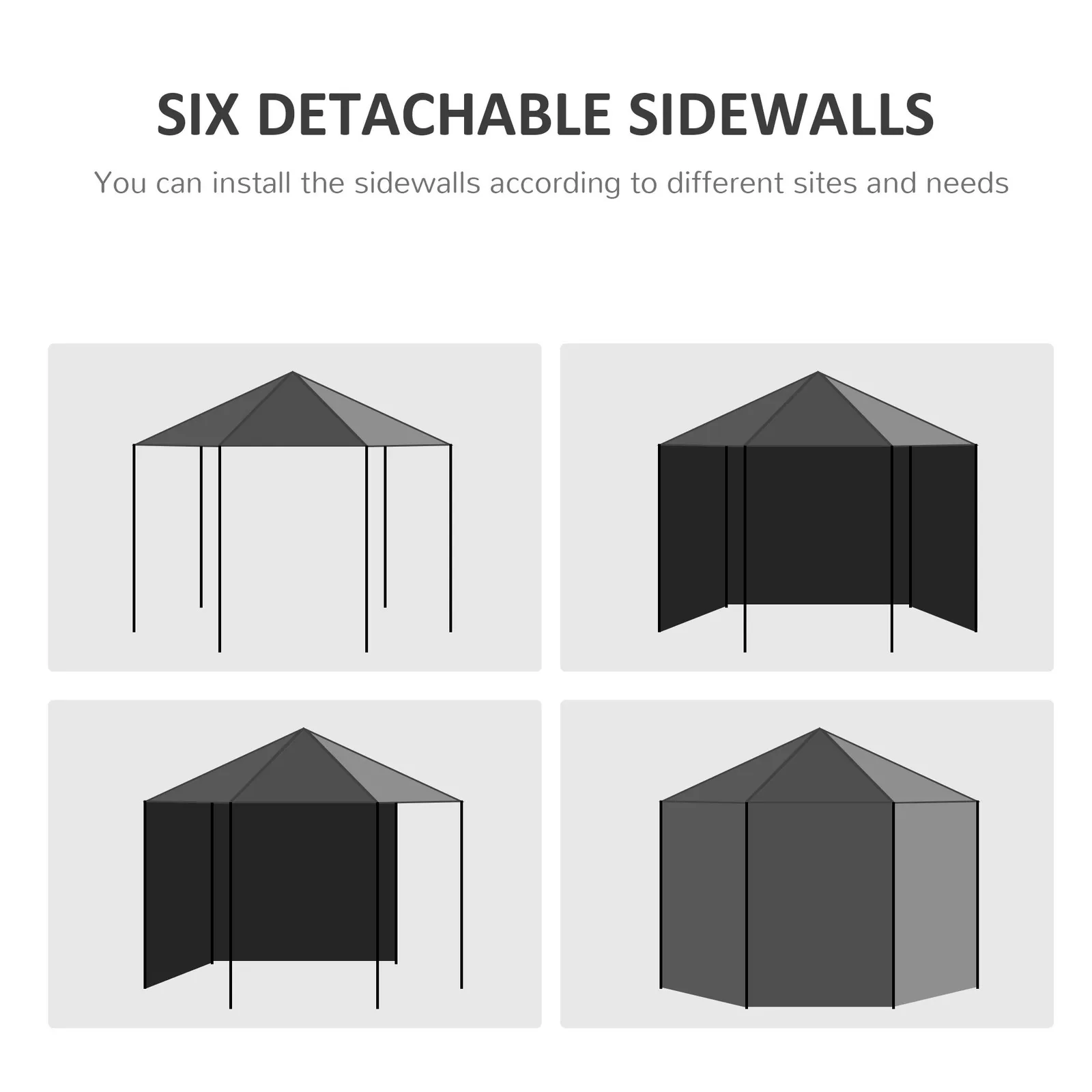 OUTSUNNY 3.9m Outdoor Gazebo Canopy Party Tent with 6 Removable Side Walls in Black 6
