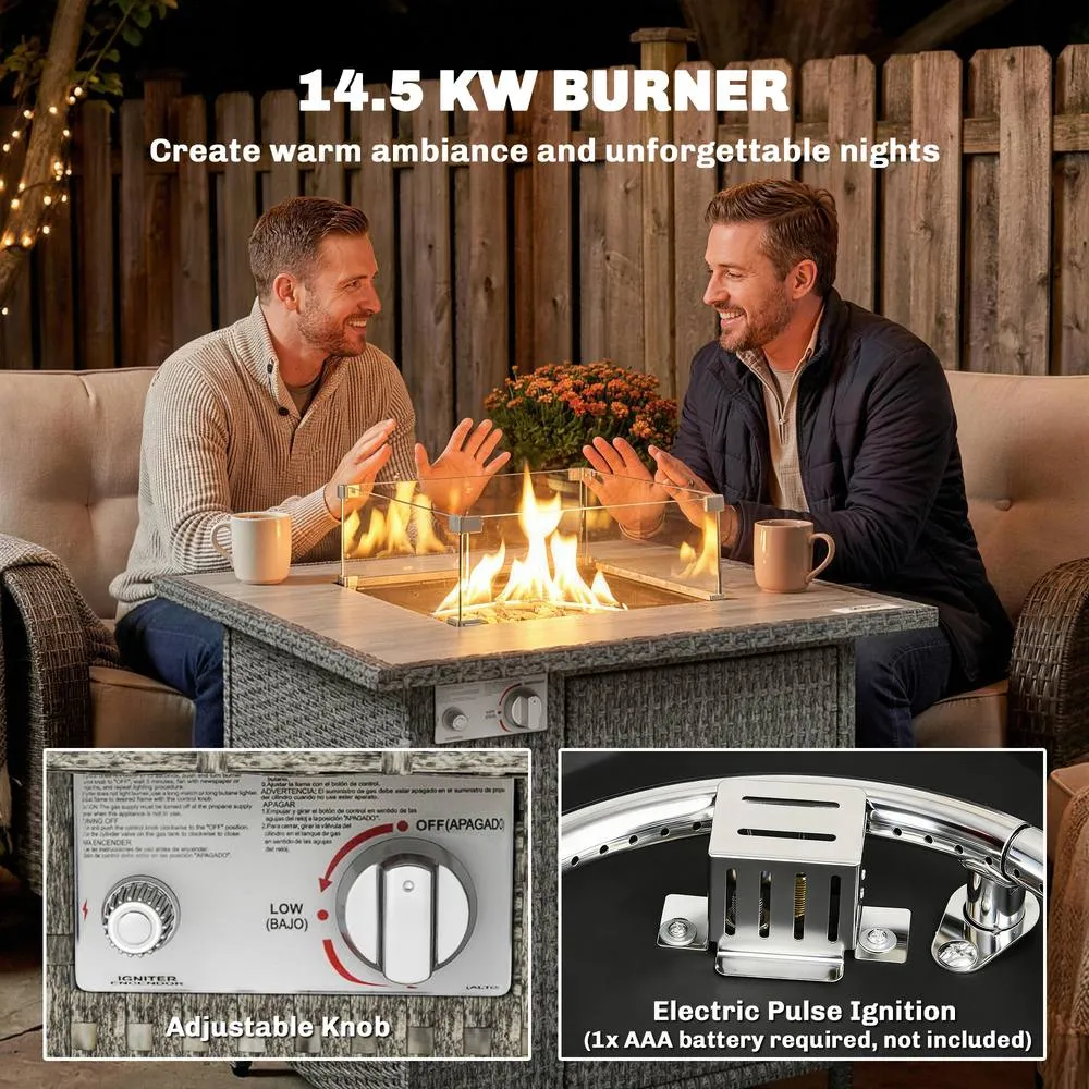 OUTSUNNY Rattan Gas Fire Pit Table with Rain Cover, Wind Guard, 14.5 KW in Grey 6