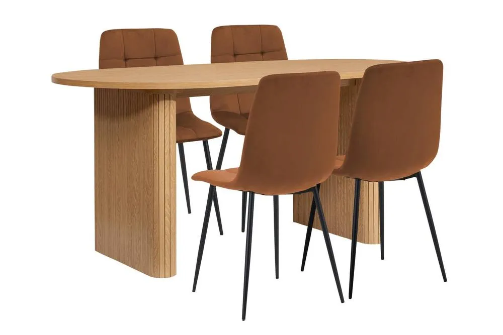 Birlea Axel Oval Fluted Dining Set Table With 4 Chairs in Natural 6