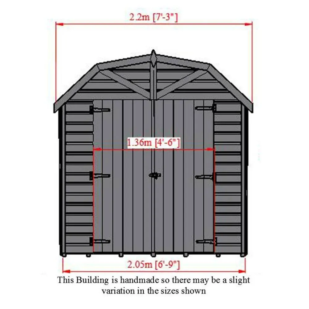 Shires Barn Double Doors Tongue & Groove Garden Shed Workshop Approx 7x7 ft in Light Tan 4