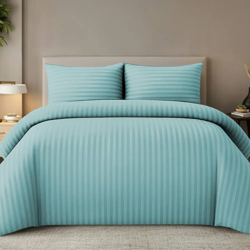 Grace Embossed Satin Stripe Duvet Cover Sets in Aqua