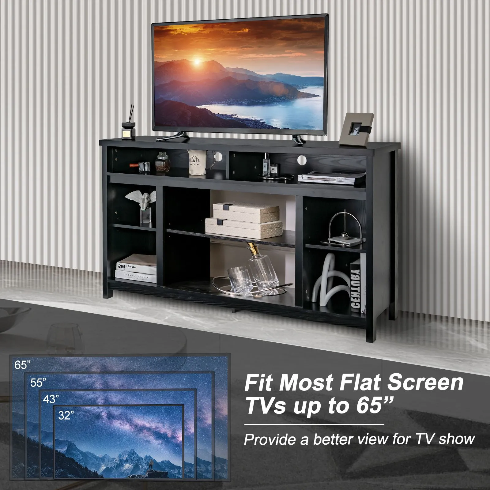 Costway Fireplace TV Stand Media Console Table w/ Adjustable Shelf for TVs up to 65" in Black 3
