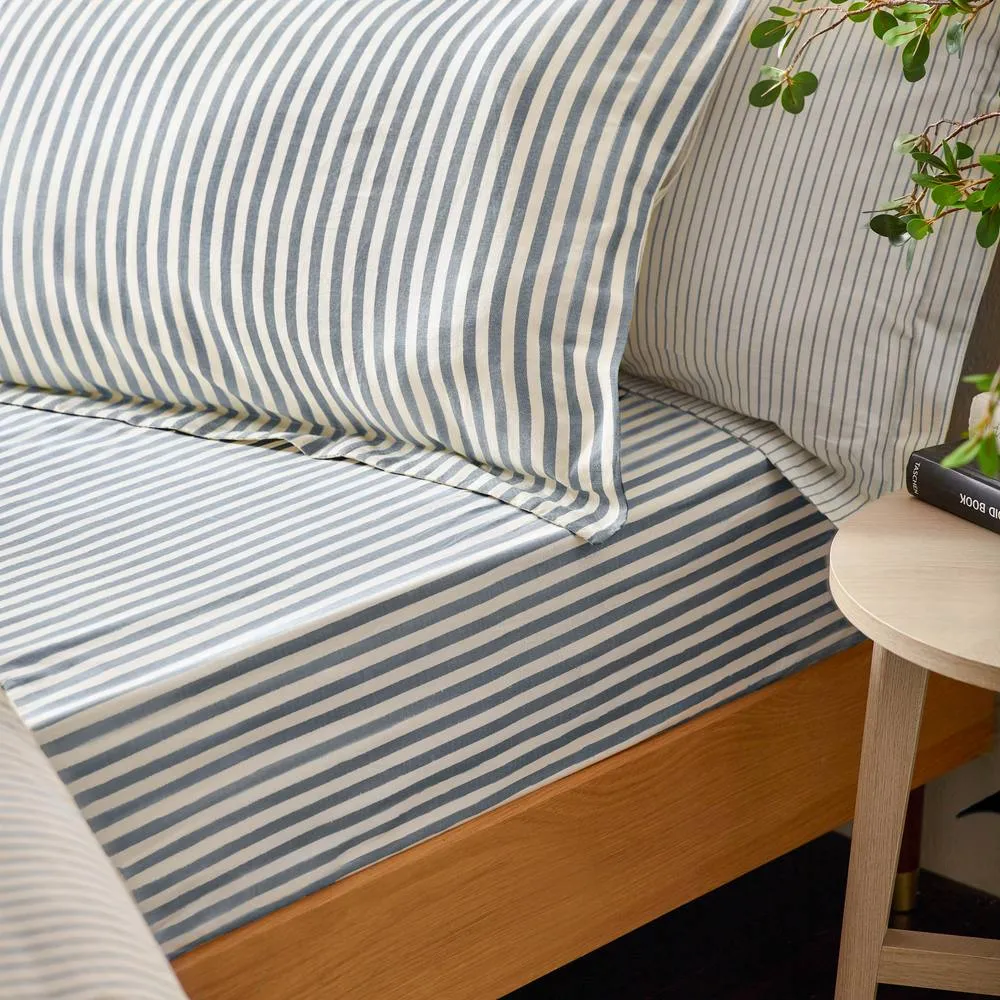 Yard Hebden Striped 100% Cotton Fitted Sheet in Navy 1