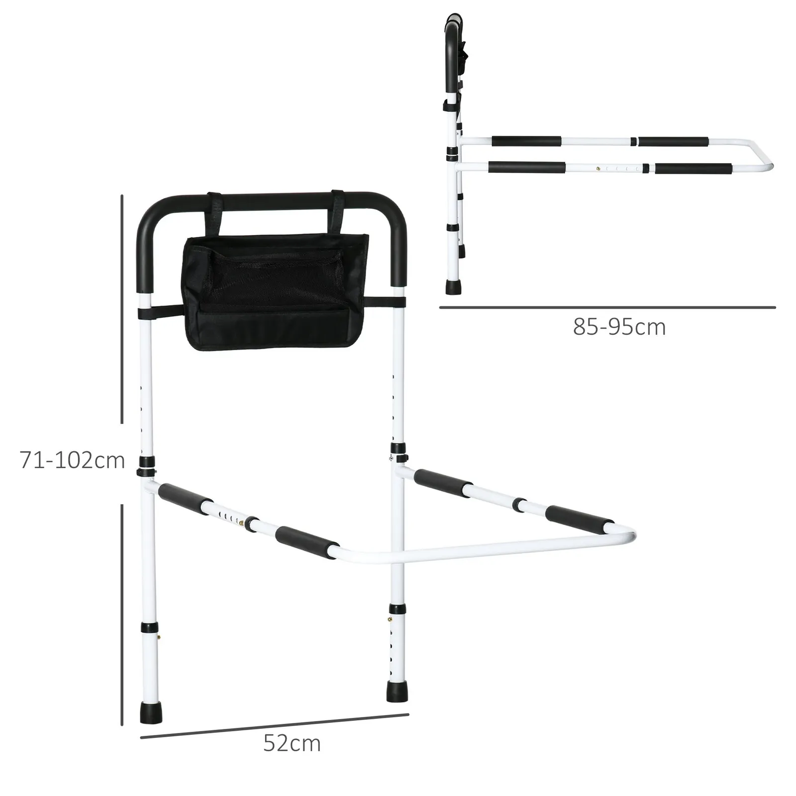 HOMCOM Safety Bed Rail Adjustable Bed Assist Rail with Pocket in White 3